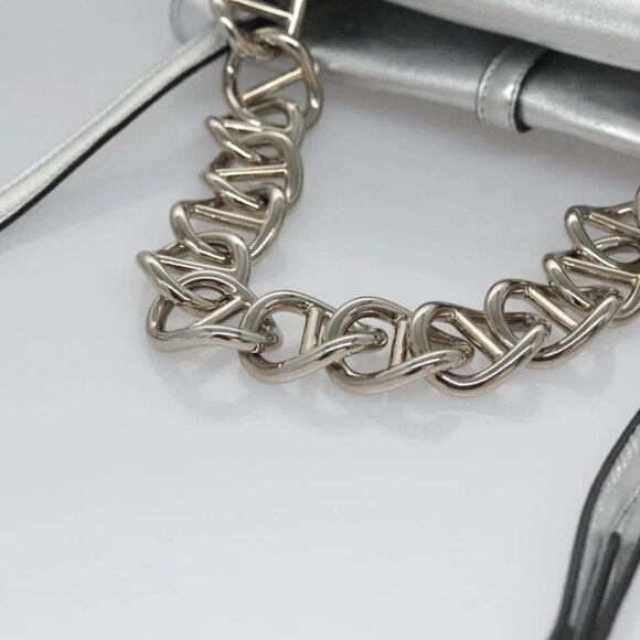 PRADA Chain Hand Bag Leather 2way Silver Auth BD055AV - Picture 9 of 15
